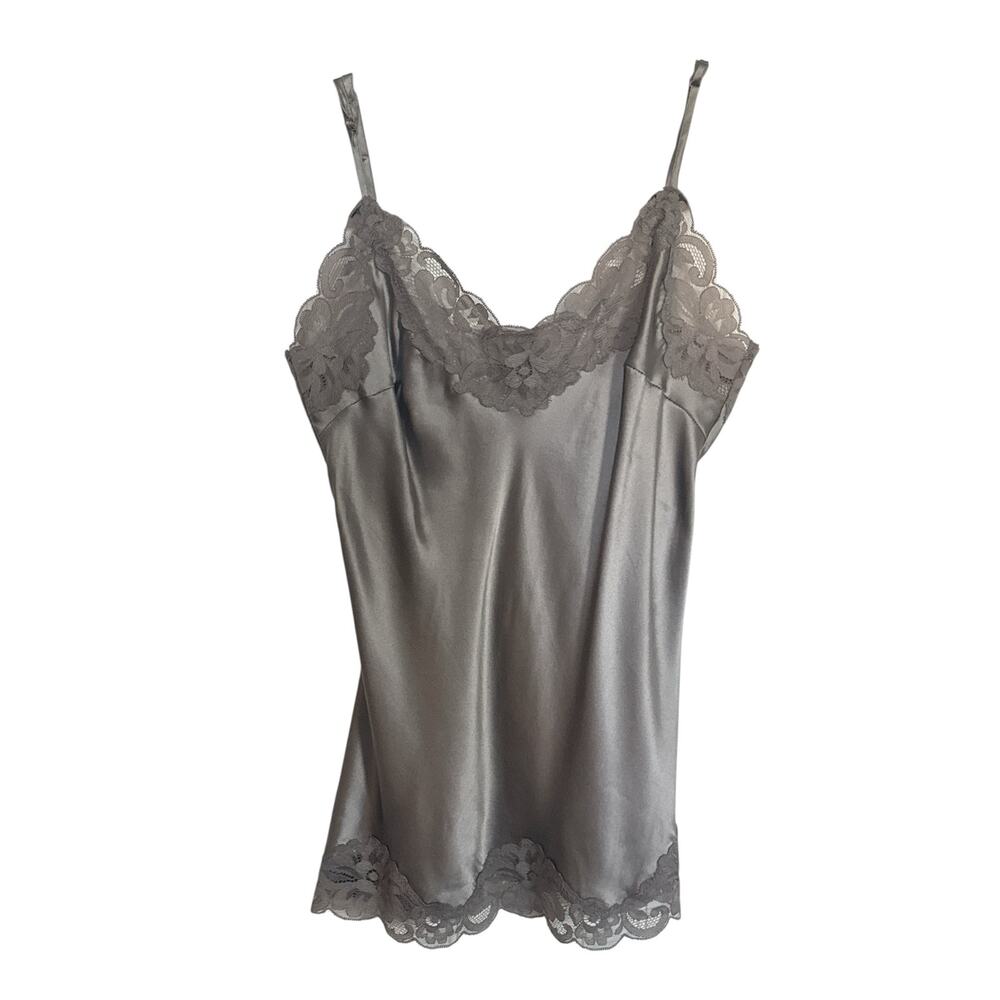 NWT Y2K Gold Hawk 100% silk lace cami gray SIZE S